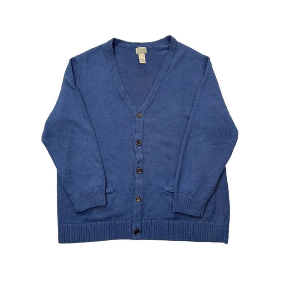 LL Bean Sweater Mens Large Vintage Cardigan Heavy Cotton Knit Blue Preppy Dad - Picture 1 of 11
